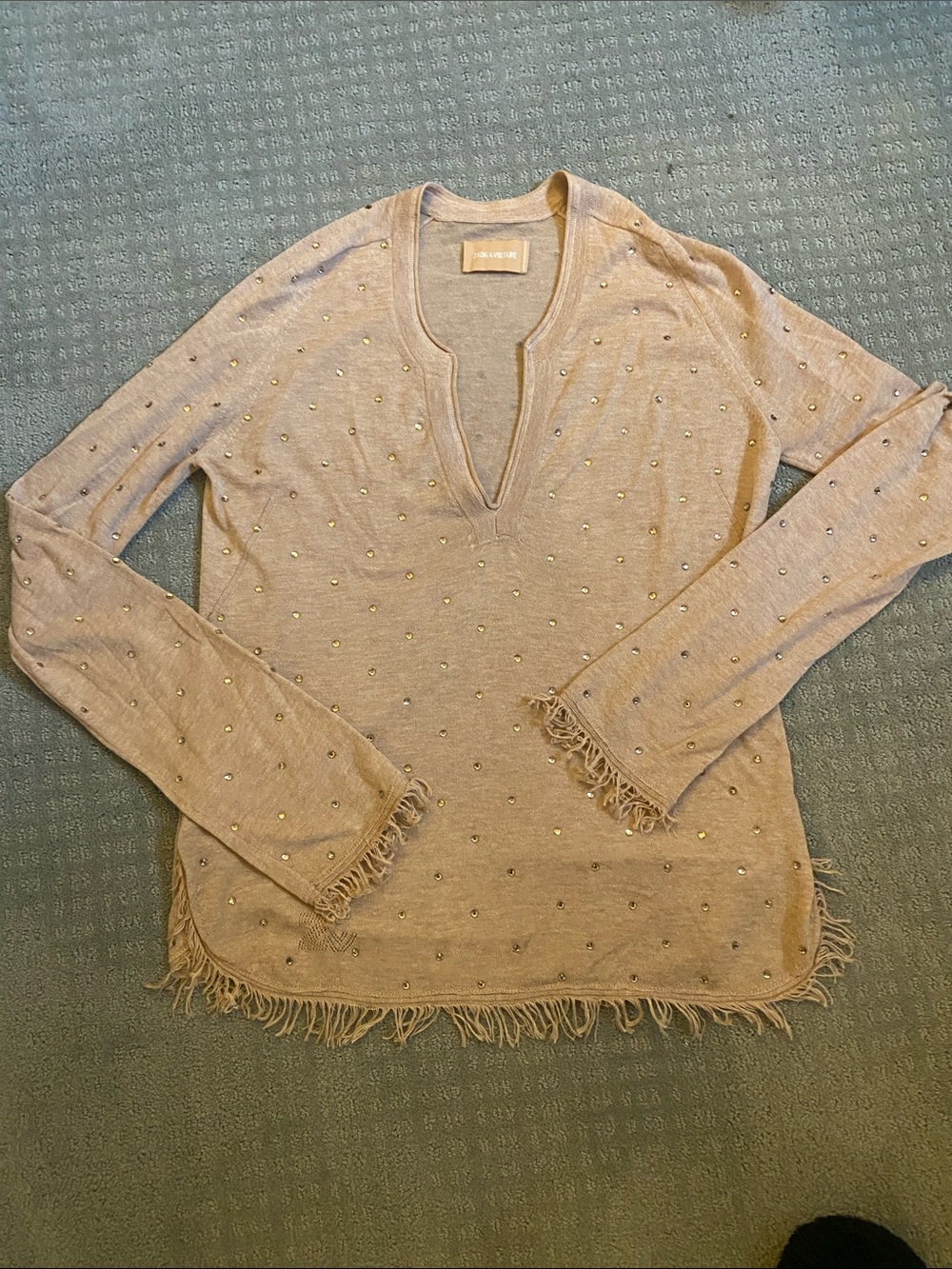 Zadig & Voltaire Cashmere Blush Beaded Fringe Knit Pullover NWT Size L